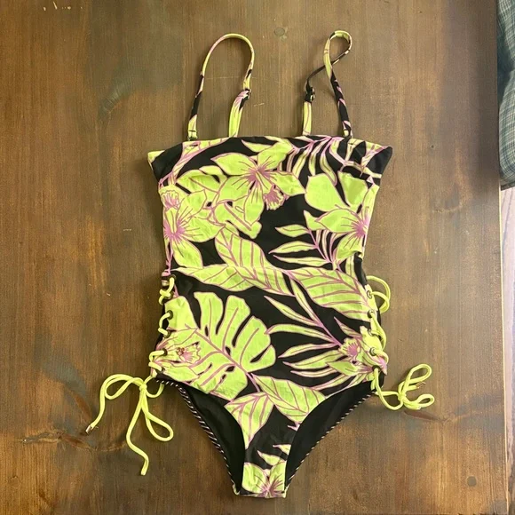 Maaji Black and Green One Piece Swimsuit with Adjustable Ties - Picture 2 of 12